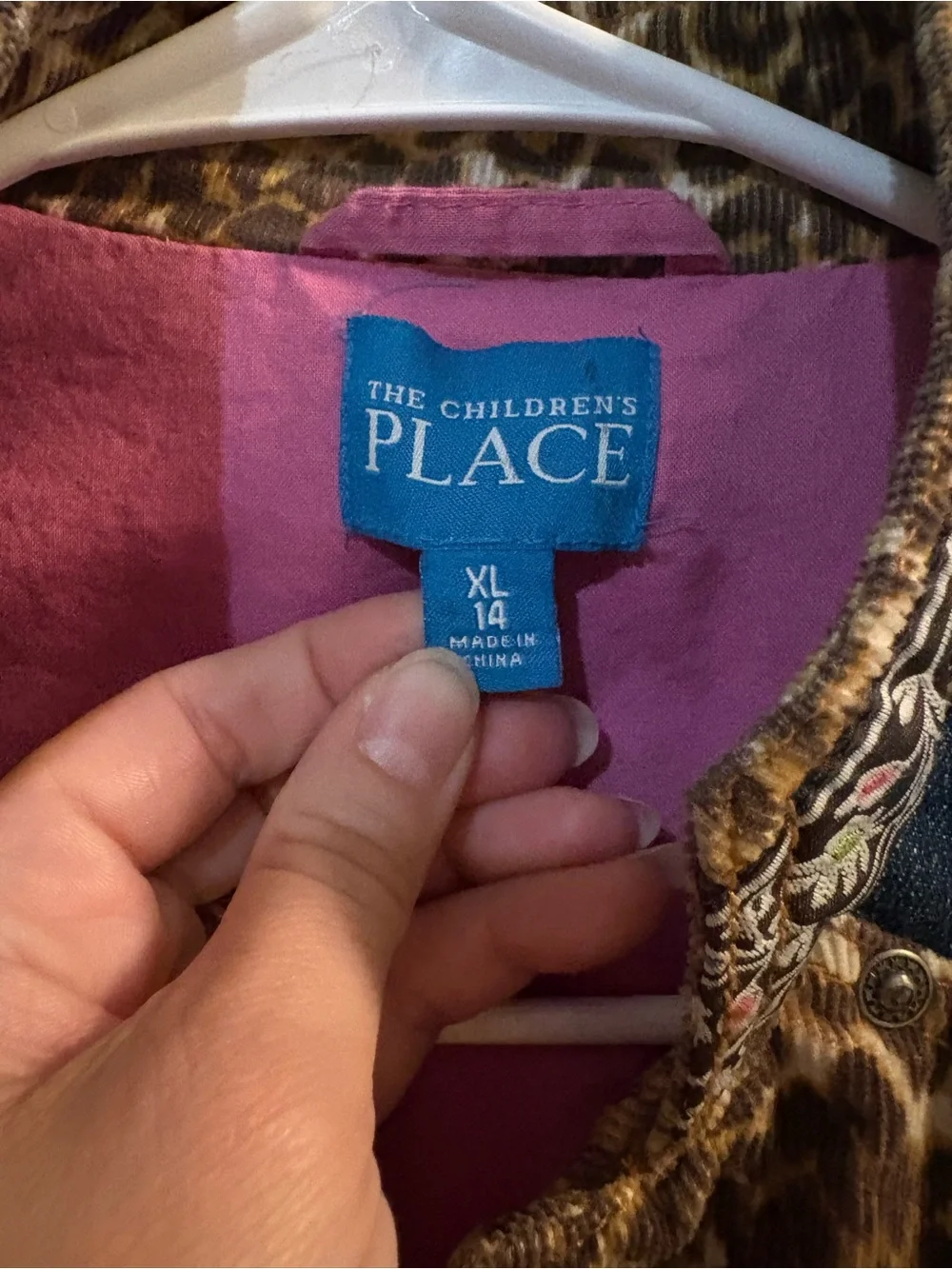 The Children's Place Leopard Print Denim Trim Jacket with Pink Accents